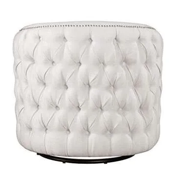 Strange DNA Kate Club Chair | Solid Wood, Polyester, Metal Base Capstone Swivel Armchair | Button Tufted Back Chrome Nail Trim Living Room Accent Chair Furniture with 360 Degree Swivel, Ivory