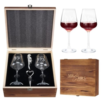 AW BRIDAL Mr & Mrs Wine Glasses Set of 2 with Accessories for Weddings