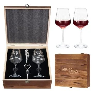 AW BRIDAL Mr & Mrs Wine Glasses Set of 2 with Accessories for Weddings
