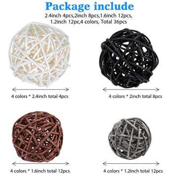 Patelai 36 Pcs Wicker Rattan Balls Decorative Balls for Vase Centerpiece Bowls Orbs Filler for Home ...