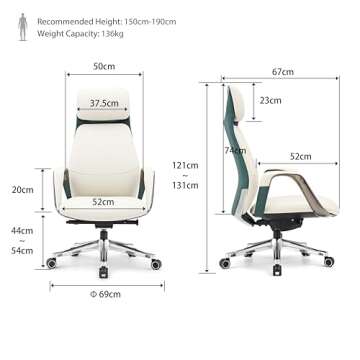 EUREKA ERGONOMIC Executive Office Chair Genuine Leather Office Chair, Modern Office Chair Home Office Desk Chairs with Wheels, Luxury Office Chair High Back Office Chair with Arms & Aluminum Base