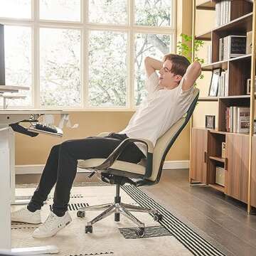 EUREKA ERGONOMIC Executive Office Chair Genuine Leather Office Chair, Modern Office Chair Home Office Desk Chairs with Wheels, Luxury Office Chair High Back Office Chair with Arms & Aluminum Base