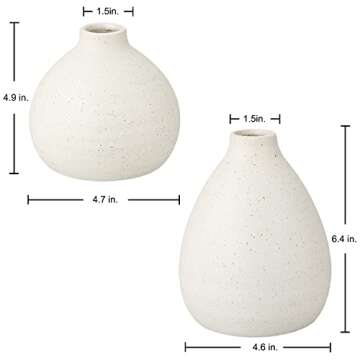 Decorative White Ceramic Vases Set of 2 Small Bud Vases for Rustic Home Decor Narrow Mouth Floral Vases for Flower Arrangement Table Centerpieces Farmhouse