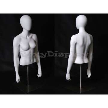 (MD-EGTFSA) Fiberglass Egg Head Female Mannequin Torso +Metal Base, Matte White