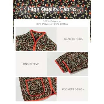 Tankaneo Womens Quilted Lightweight Jackets Floral Print Winter Coats Open Front Cardigan with Pockets