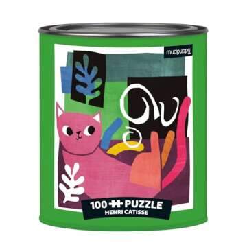 Mudpuppy Henri Catisse Artsy Cat Puzzle Tin – 100 Pieces, Colorful Feline Portraits, Perfect for A...