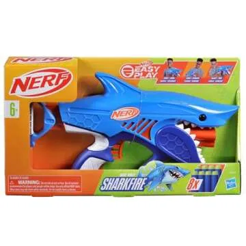NERF Junior Wild Sharkfire, Easy Play Dart Blaster, 8 Nerf Elite Darts, Nerf Blaster Shark Toys for ...