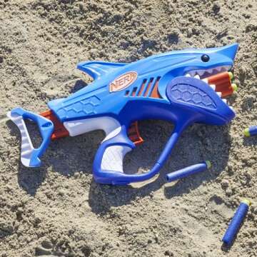 NERF Junior Wild Sharkfire, Easy Play Dart Blaster, 8 Nerf Elite Darts, Nerf Blaster Shark Toys for 6 Year Old Boys & Girls & Up, Outdoor Toys