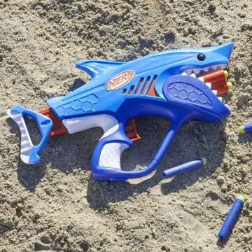 NERF Junior Wild Sharkfire, Easy Play Dart Blaster, 8 Nerf Elite Darts, Nerf Blaster Shark Toys for 6 Year Old Boys & Girls & Up, Outdoor Toys