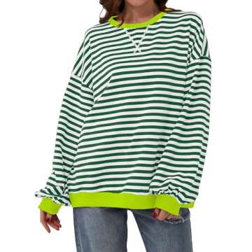 Labolliy Women Striped Oversized Sweatshirt Color Block Crew Neck Long Sleeve Shirt Casual Pullover ...