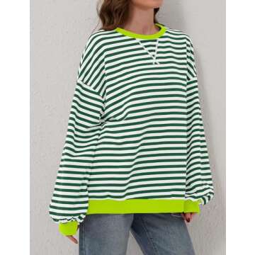 Labolliy Women Striped Oversized Sweatshirt Color Block Crew Neck Long Sleeve Shirt Casual Pullover Top Fall Y2K Clothes Green White