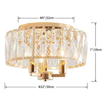 AGV LIGHTING CL002G Crystal Semi Flush Mount Ceiling Light Fixture, E12 Base 3-Lights, D13 x H15, Sh...