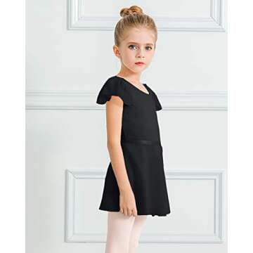 Stelle Ballet Leotards for Girls Long Sleeve Dance Dress Outfit Combo with Skirt and Tights (Toddler/Little Kid/Big Kid)(Black-Ruffle Sleeve, 110)