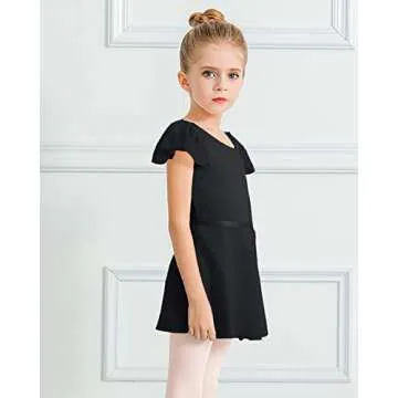 Stelle Ballet Leotards for Girls Long Sleeve Dance Dress Outfit Combo with Skirt and Tights (Toddler/Little Kid/Big Kid)(Black-Ruffle Sleeve, 110)