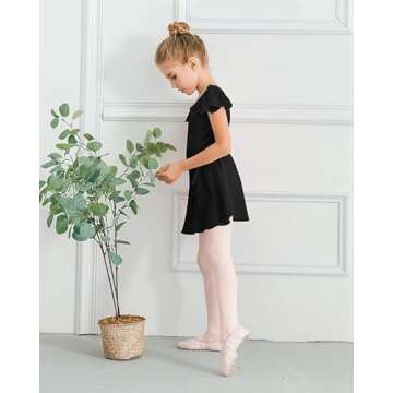 Stelle Ballet Leotards for Girls Long Sleeve Dance Dress Outfit Combo with Skirt and Tights (Toddler/Little Kid/Big Kid)(Black-Ruffle Sleeve, 110)