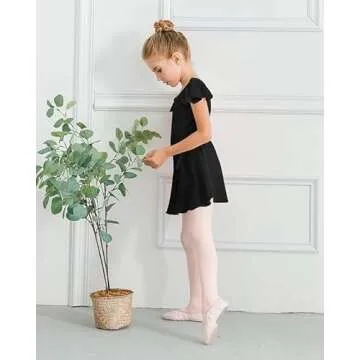 Stelle Ballet Leotards for Girls Long Sleeve Dance Dress Outfit Combo with Skirt and Tights (Toddler/Little Kid/Big Kid)(Black-Ruffle Sleeve, 110)