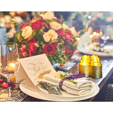 LOGUIDE Gold Flameless Votive Candles,Battery Operated Gold Glitter LED Tea Light Candles for Party,Table,Wedding Centerpieces,Christmas, Birthday Anniversary Decorations(Pack of 12)