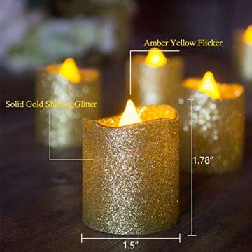 LOGUIDE Gold Flameless Votive Candles,Battery Operated Gold Glitter LED Tea Light Candles for Party,Table,Wedding Centerpieces,Christmas, Birthday Anniversary Decorations(Pack of 12)