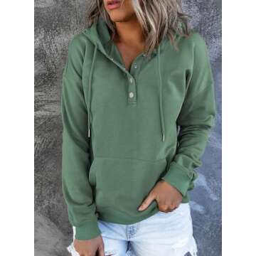 SHEWIN Womens Hoodies Casual Long Sleeve Solid Lightweight Hoodie Pullover Tops Soft Button Loose Ho...