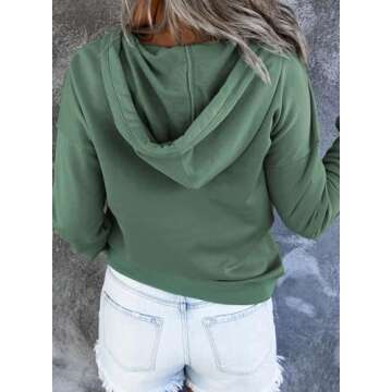 SHEWIN Womens Hoodies Casual Long Sleeve Solid Lightweight Hoodie Pullover Tops Soft Button Loose Hooded Sweatshirt Fall Clothes for Women 2024,US 4-6(S),Green
