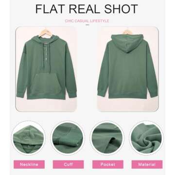 SHEWIN Womens Hoodies Casual Long Sleeve Solid Lightweight Hoodie Pullover Tops Soft Button Loose Hooded Sweatshirt Fall Clothes for Women 2024,US 4-6(S),Green
