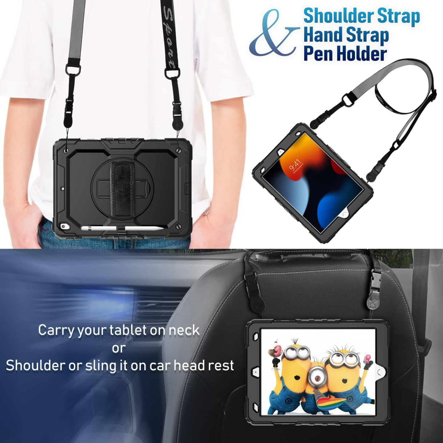 Heavy Duty iPad Case with Strap and Kickstand