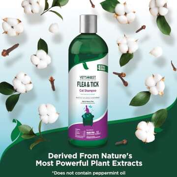 Vet's Best Flea & Tick Shampoo for Cats - Premium Flea and Tick Treatment for Cats - Plant-Based Ingredients - Certified Natural Oils - 12 oz