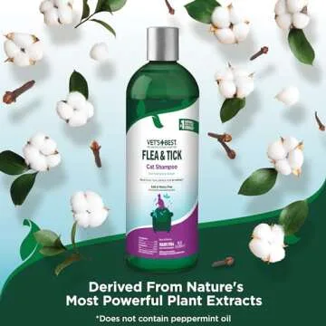 Vet's Best Flea & Tick Shampoo for Cats - Premium Flea and Tick Treatment for Cats - Plant-Based Ingredients - Certified Natural Oils - 12 oz