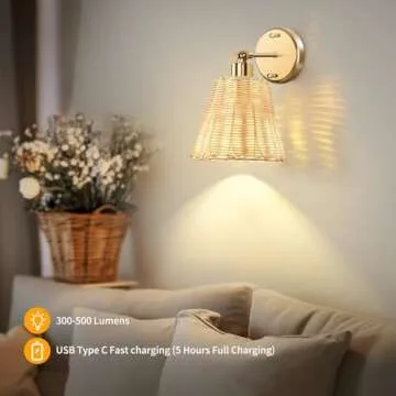 Frideko Rattan Rechargeable Battery Operated Wall Sconces Set of Two with Remote, 3 Colors Dimmable Wireless Wall Light, 5200mAh Indoor Wall Lamp with 4 Timer, Boho Sconces Wall Lighting for Bedroom