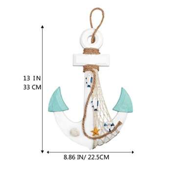 2 Pack 11" Nautical Beach Wooden Ship Wheel and 13" Wood Anchor with Rope Nautical Boat Steering Wheel Rudder Anchor Wall Decor Door Hanging Ornament Beach Theme Home Decoration(White&Green)