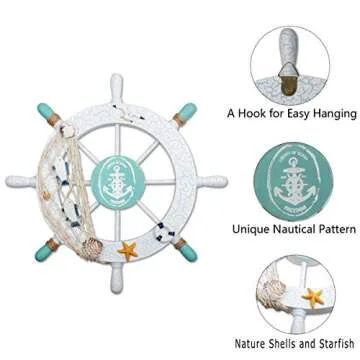 Nautical Wooden Ship Wheel and Anchor Home Decor Set