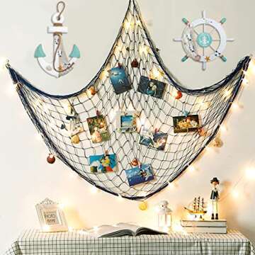 2 Pack 11" Nautical Beach Wooden Ship Wheel and 13" Wood Anchor with Rope Nautical Boat Steering Wheel Rudder Anchor Wall Decor Door Hanging Ornament Beach Theme Home Decoration(White&Green)