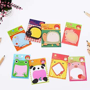 Molain Cute Sticky Notes 16 Pieces Cartoon Sticky Notes Animals Shape Markers Flags Self-Stick Memo ...