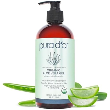 PURA D'OR 16 Oz ORGANIC Aloe Vera Gel - Lavender - All Natural - ZERO Artificial Preservatives - Dee...