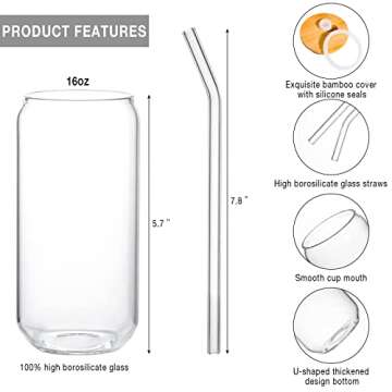 Stylish Kxuhivc 16oz Drinking Glass with Straw and Lid