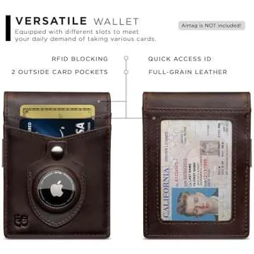 SERMAN BRANDS AirTag Wallet - RFID Blocking Mens Minimalist Money Clip Wallet for Airtag - Full Grain Leather - Slim Bifold. Front Pocket Apple Air tag Wallets for men. Gift (Texas Transformer Air)