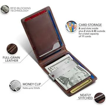 SERMAN BRANDS AirTag Wallet - RFID Blocking Mens Minimalist Money Clip Wallet for Airtag - Full Grain Leather - Slim Bifold. Front Pocket Apple Air tag Wallets for men. Gift (Texas Transformer Air)