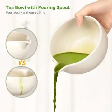 Joiish Matcha Tea Kit 10-Pcs Set, Whisk and Bowl with Spout & Measuring Spoon, Japanese Tea Making Tools, White