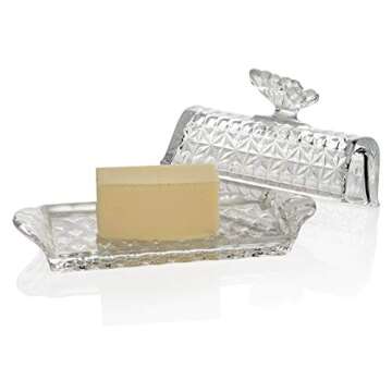 Bezrat Glass Butter Dish | Premium Butter Dish with Lid and Easy Grip Handle | Easy to Use and 100% ...