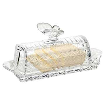 Bezrat Glass Butter Dish | Premium Butter Dish with Lid and Easy Grip Handle | Easy to Use and 100% Food Safe - Dishwasher Safe | Butterfly Addition