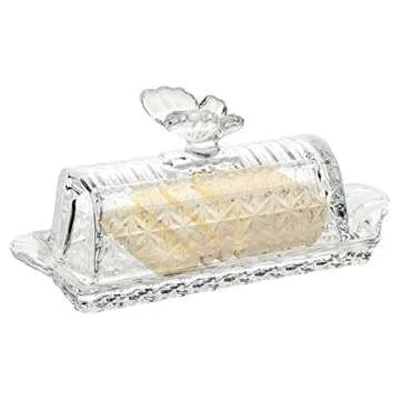 Bezrat Glass Butter Dish | Premium Butter Dish with Lid and Easy Grip Handle | Easy to Use and 100% Food Safe - Dishwasher Safe | Butterfly Addition