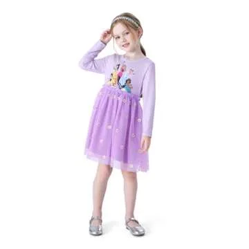 Disney Princess Toddler Girl Dress Floral Tulle with Embroidery Long Sleeve Clothes A Line Casual Do...