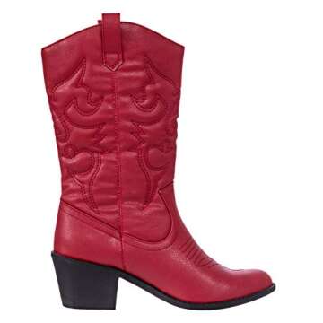 Charles Albert Womens Boot Embroidered Modern Western Cowboy, Red (9) Cowboy Style_Red_9