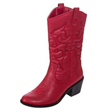 Charles Albert Womens Boot Embroidered Modern Western Cowboy, Red (9) Cowboy Style_Red_9