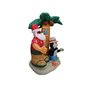 7 Foot Christmas Inflatable Santa Claus and Penguin with Palm Tree Yard Decoration Lights Decor Outdoor Indoor Holiday Decorations, Blow up Lighted Yard Decor, Lawn Inflatables Home Family Outside