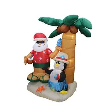 7 Foot Christmas Inflatable Santa Claus and Penguin with Palm Tree Yard Decoration Lights Decor Outdoor Indoor Holiday Decorations, Blow up Lighted Yard Decor, Lawn Inflatables Home Family Outside