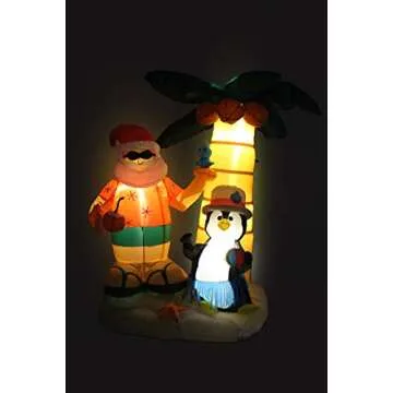 7 Foot Christmas Inflatable Santa Claus and Penguin with Palm Tree Yard Decoration Lights Decor Outdoor Indoor Holiday Decorations, Blow up Lighted Yard Decor, Lawn Inflatables Home Family Outside