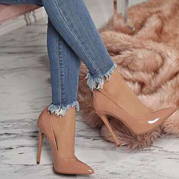 Elisabet Tang Women Pumps, Pointed Toe High Heel 4.7 inch/12cm Party Stiletto Heels Shoes Nude 7