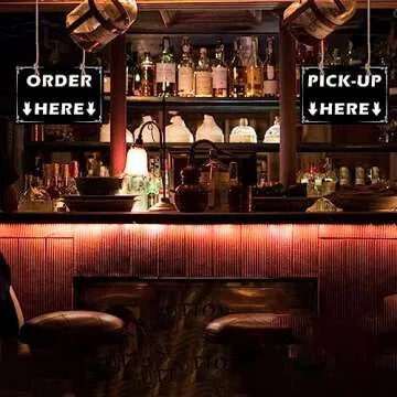 Order Here and Pick Up Here Signs,2 Pack Double-Sided Order Here Signs Pick Up Hers Sign with 4 Twines Perfect for Restaurants, Cafes, and Bars ,Bakery , Ice Cream Stand Decor Pick Up Kiosk Retail-12"