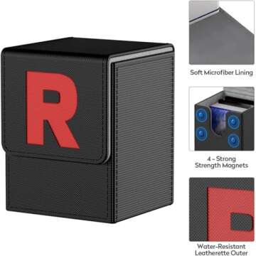 JoyHood Card Deck Box for PTCG Cards [Team R] MTG Trading Card Holder with 2 Dividers per Card Storage Box, Large Size Holds up to 150+ Cards